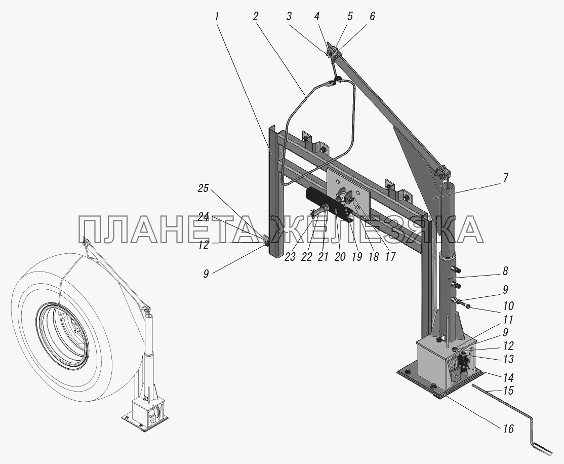 Установка держателя запасного колеса УРАЛ-4320-1951-58